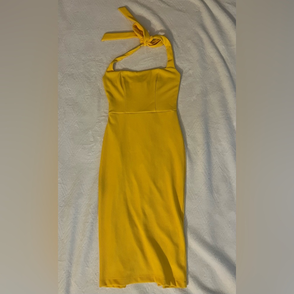 Bright Yellow Square Neck Halter Dress